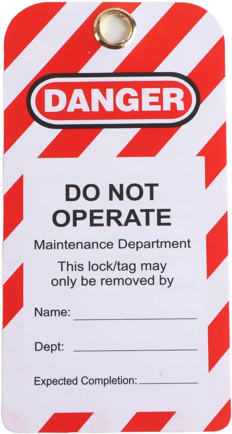 برچسب قفل گذاری Asixxsix، بسته 10 عددی برچسب ایمنی PVC دو طرفه با نوشته "خطر، از کار انداختن دستگاه خودداری کنید" برای قفل کردن، خارج از سرویس بودن و تعمیر تجهیزات الکتریکی
