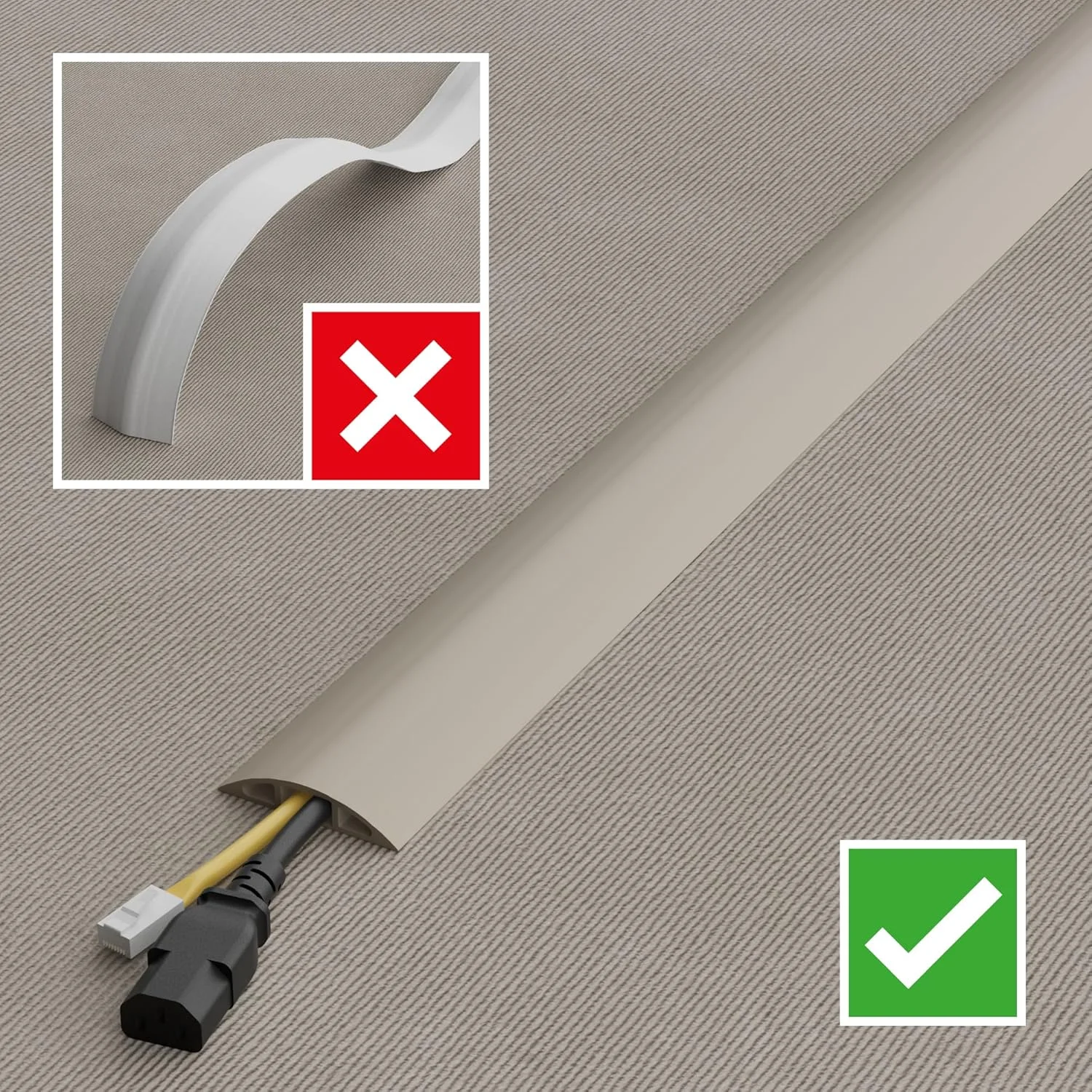 محافظ کابل زمینی D-Line به طول 6 فوت، محافظ سیم، پنهان کننده سیم های رابط، محافظت از سیم ها، جلوگیری از گیر کردن کابل، محافظ سیم سنگین - فضای کابل = 0.63 اینچ (عرض) x 0.31 اینچ (ارتفاع) - بژ