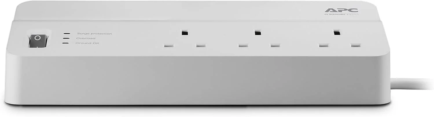 محافظ برق 6 پریز اشنایدر الکتریک APC مدل Essential Surgearrest، ولتاژ 230 ولت، نسخه UK، سفید، 270B433