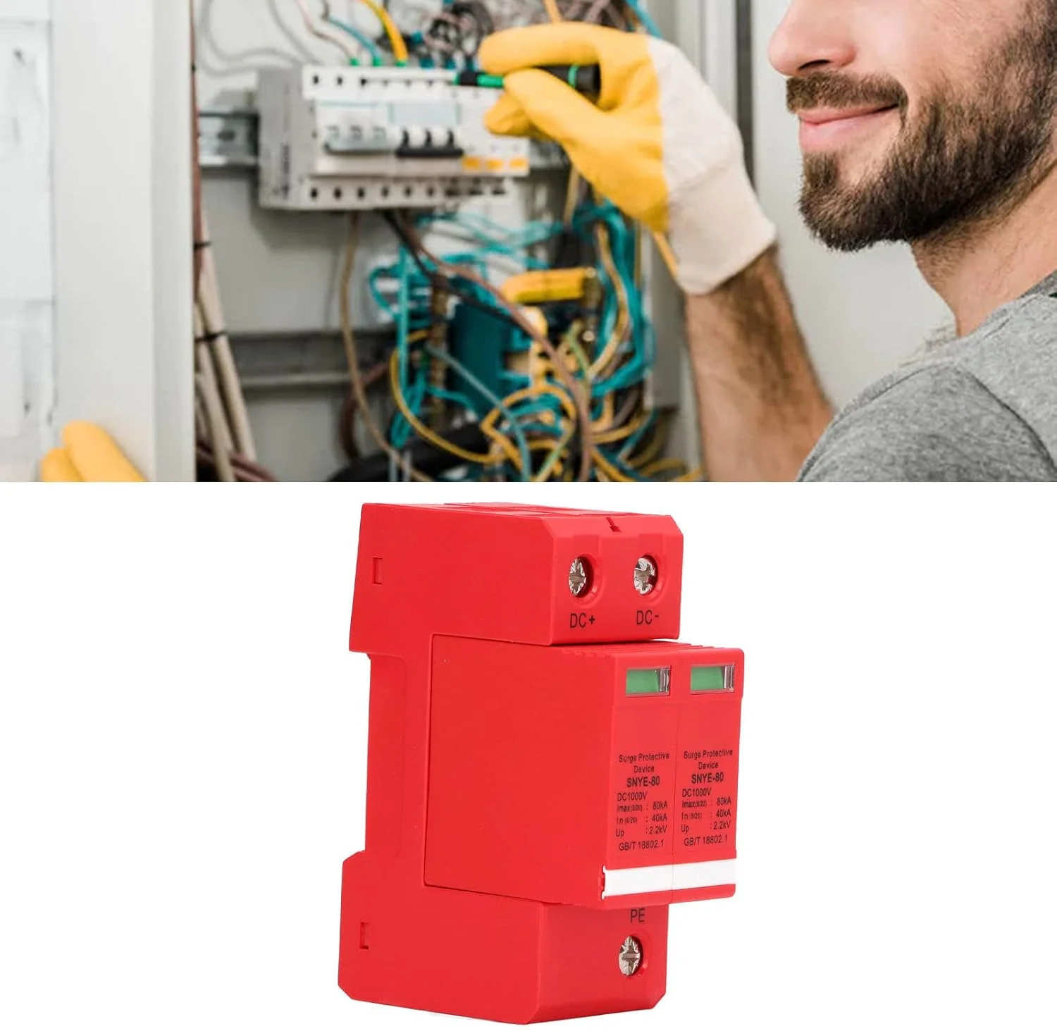 دستگاه برقگیر ولتاژ 80KA DC 1000V، دستگاه محافظت از موج سریع پاسخ، محافظ برق خانگی دستگاه قطع کننده حفاظت از موج ریلی Din برای تجهیزات الکتریکی (2P)