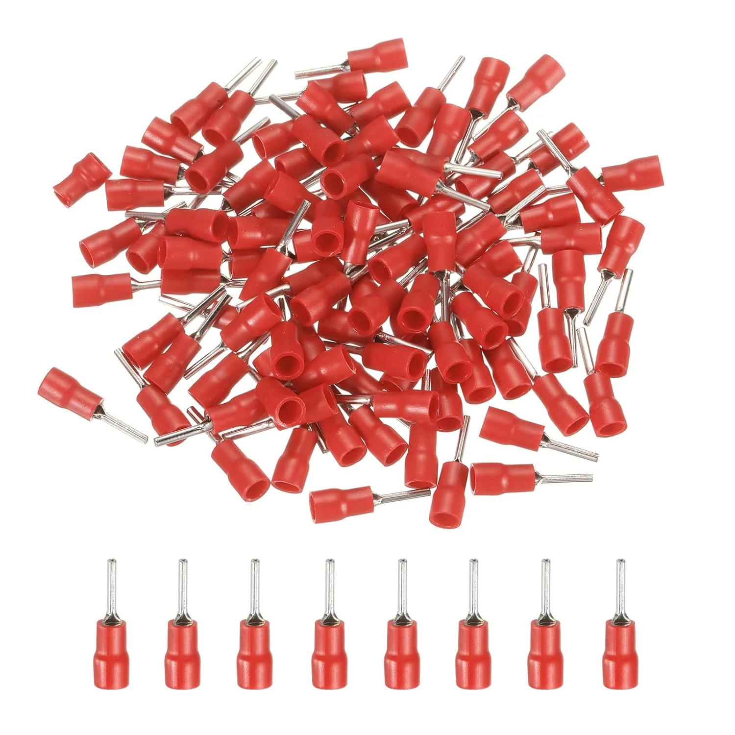 sourcing map بسته 100 عددی کانکتور سیم برق عایق پین دار، ترمینال سیم، کیت کانکتور سیم چین 22-16 AWG برای پروژه های الکتریکی صنایع شیمیایی، قرمز