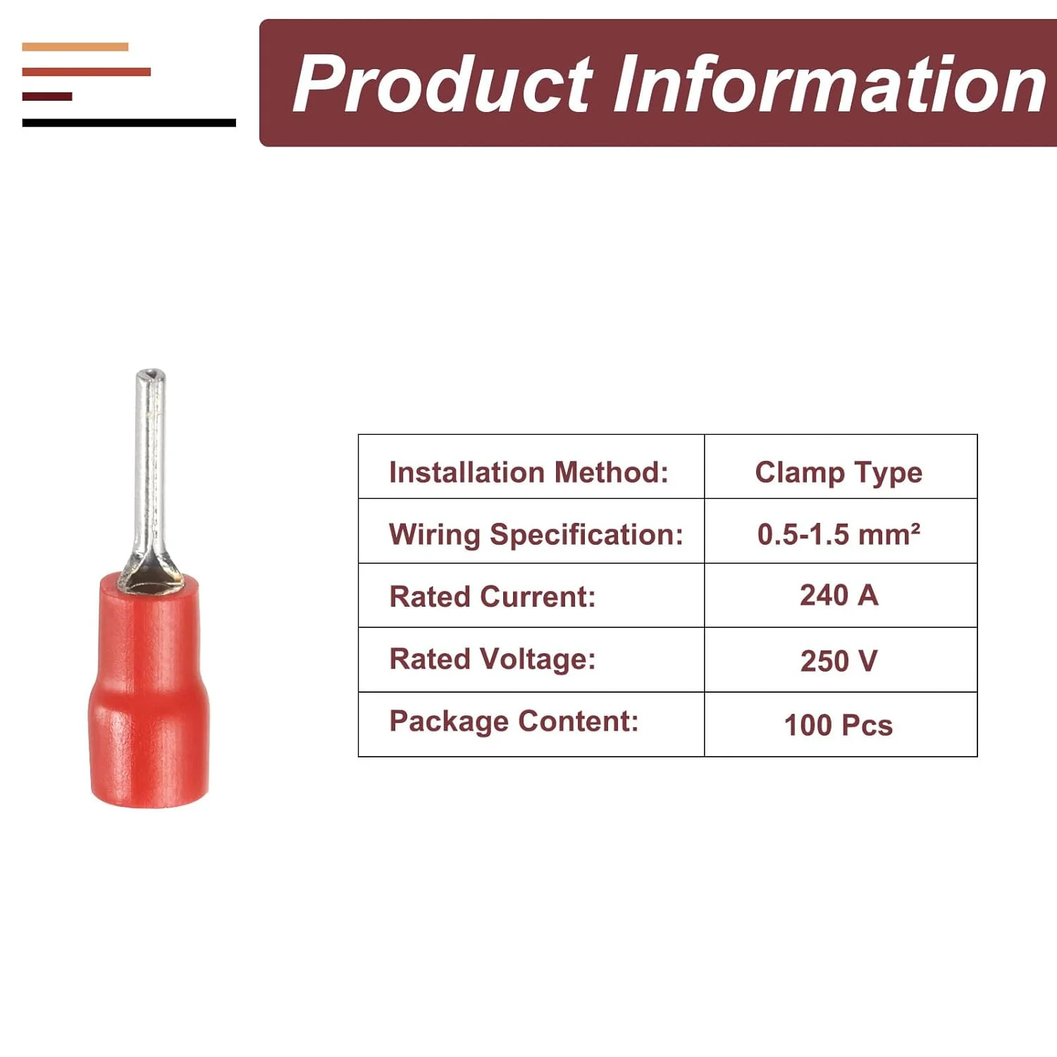 sourcing map بسته 100 عددی کانکتور سیم برق عایق پین دار، ترمینال سیم، کیت کانکتور سیم چین 22-16 AWG برای پروژه های الکتریکی صنایع شیمیایی، قرمز
