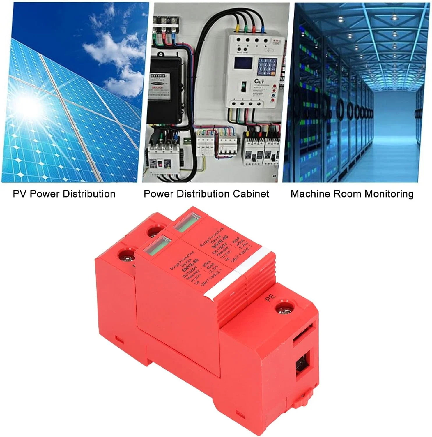 دستگاه برقگیر ولتاژ 80KA DC 1000V، دستگاه محافظت از موج سریع پاسخ، محافظ برق خانگی دستگاه قطع کننده حفاظت از موج ریلی Din برای تجهیزات الکتریکی (2P)