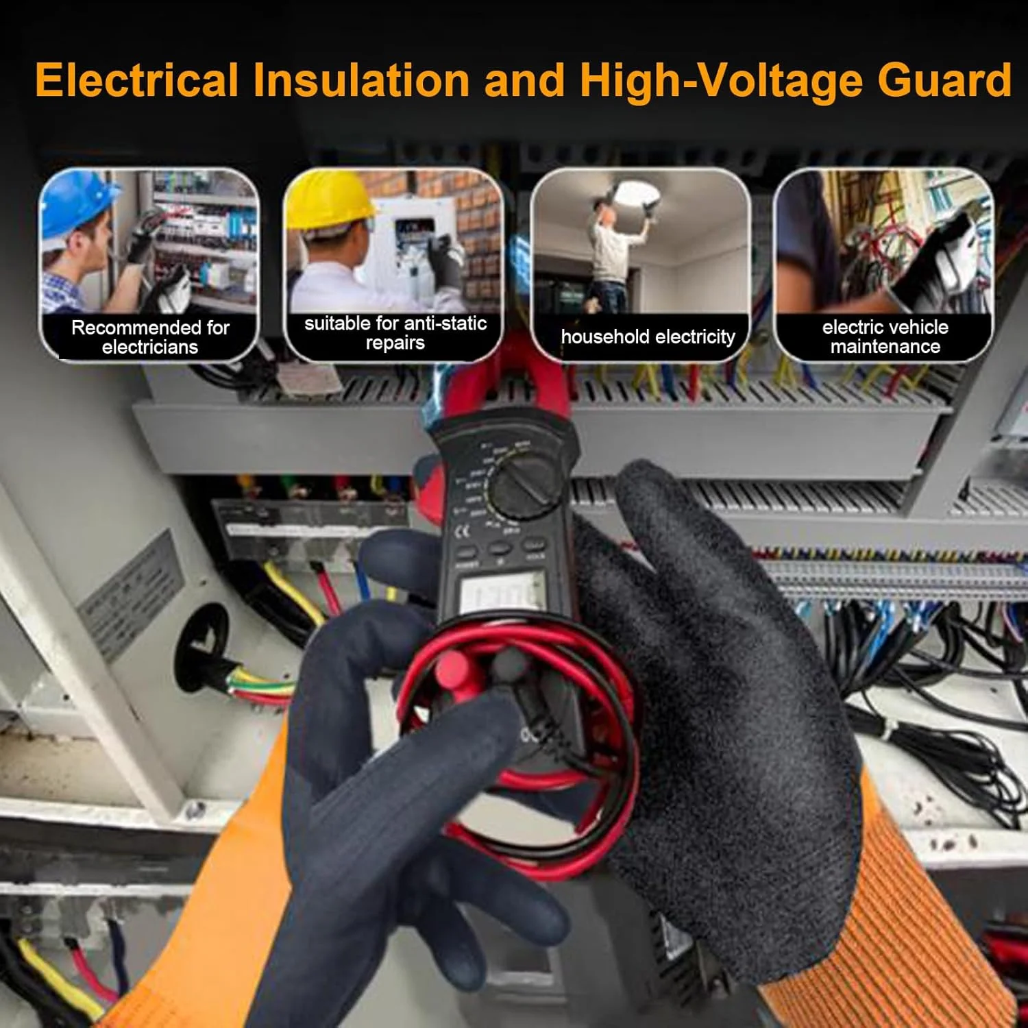 دستکش عایق برق Bewinner، دستکش کار ایمنی لاستیکی با قابلیت ضد لغزش، دستکش ایمنی برق با انعطاف پذیری بالا برای تجهیزات ولتاژ پایین، تعمیر و نگهداری، کارهای خودرو