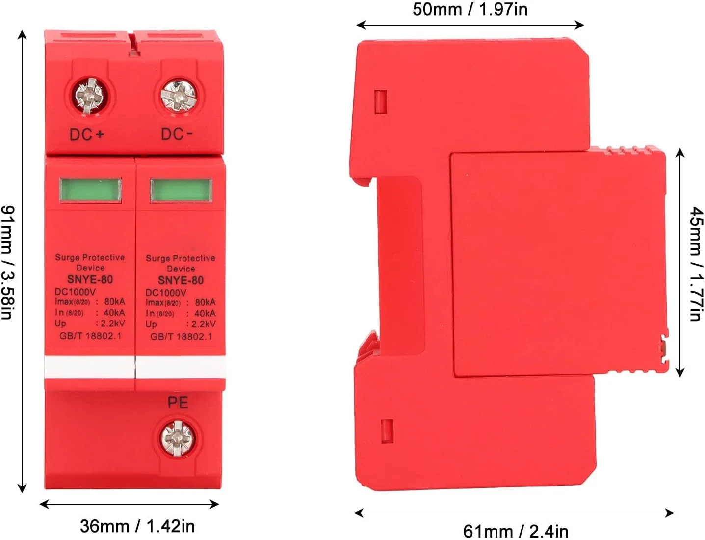 دستگاه برقگیر ولتاژ 80KA DC 1000V، دستگاه محافظت از موج سریع پاسخ، محافظ برق خانگی دستگاه قطع کننده حفاظت از موج ریلی Din برای تجهیزات الکتریکی (2P)