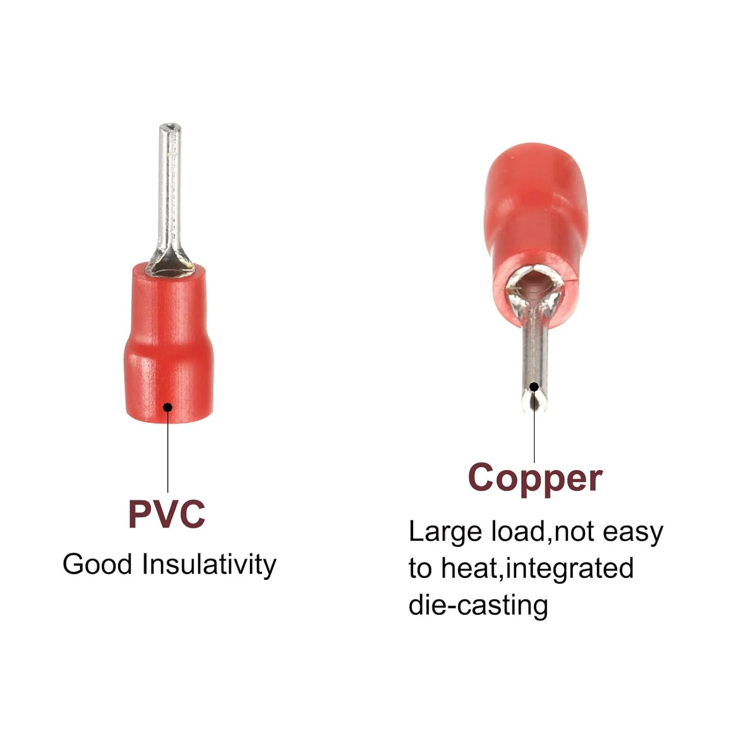 sourcing map بسته 100 عددی کانکتور سیم برق عایق پین دار، ترمینال سیم، کیت کانکتور سیم چین 22-16 AWG برای پروژه های الکتریکی صنایع شیمیایی، قرمز
