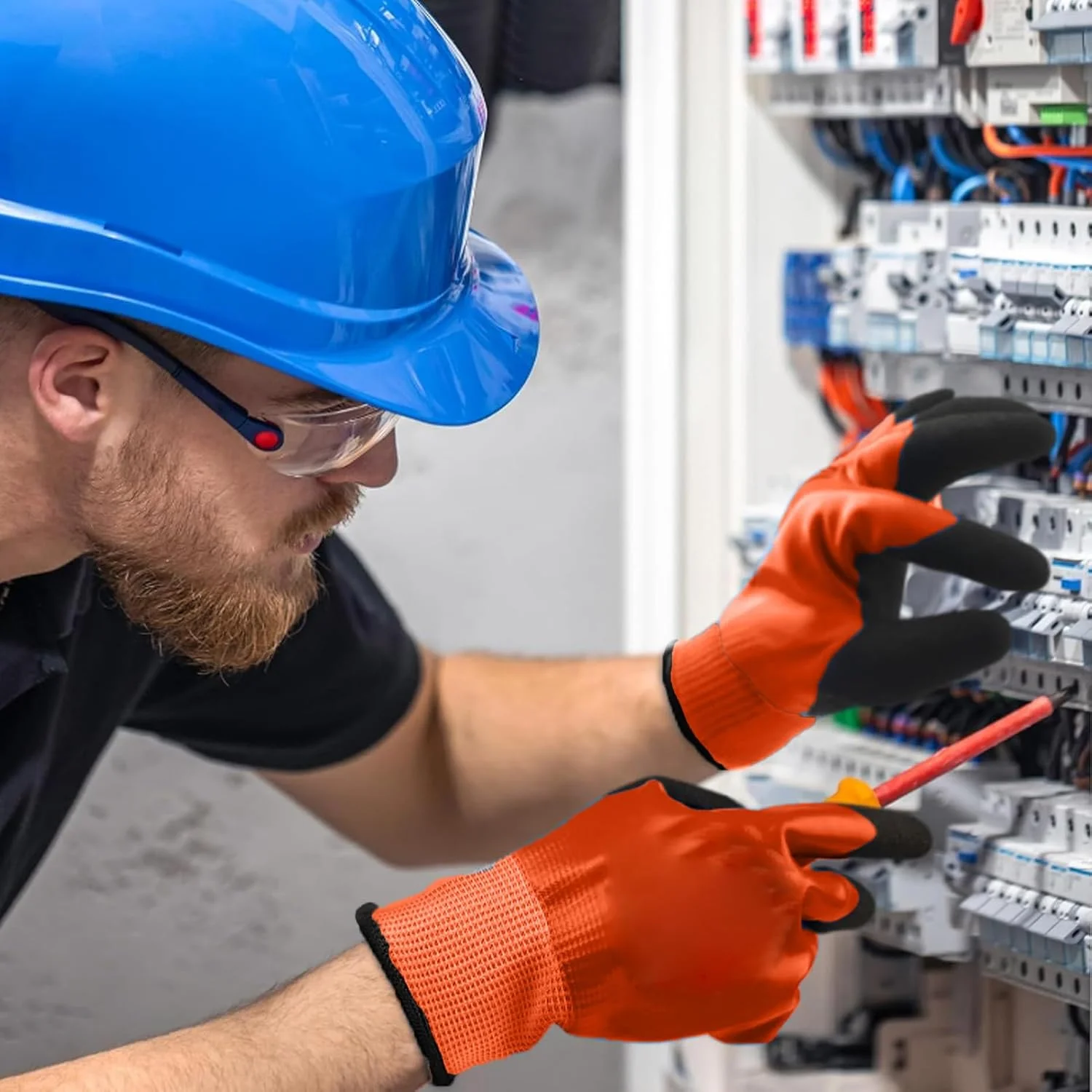 دستکش عایق برق Bewinner، دستکش کار ایمنی لاستیکی با قابلیت ضد لغزش، دستکش ایمنی برق با انعطاف پذیری بالا برای تجهیزات ولتاژ پایین، تعمیر و نگهداری، کارهای خودرو