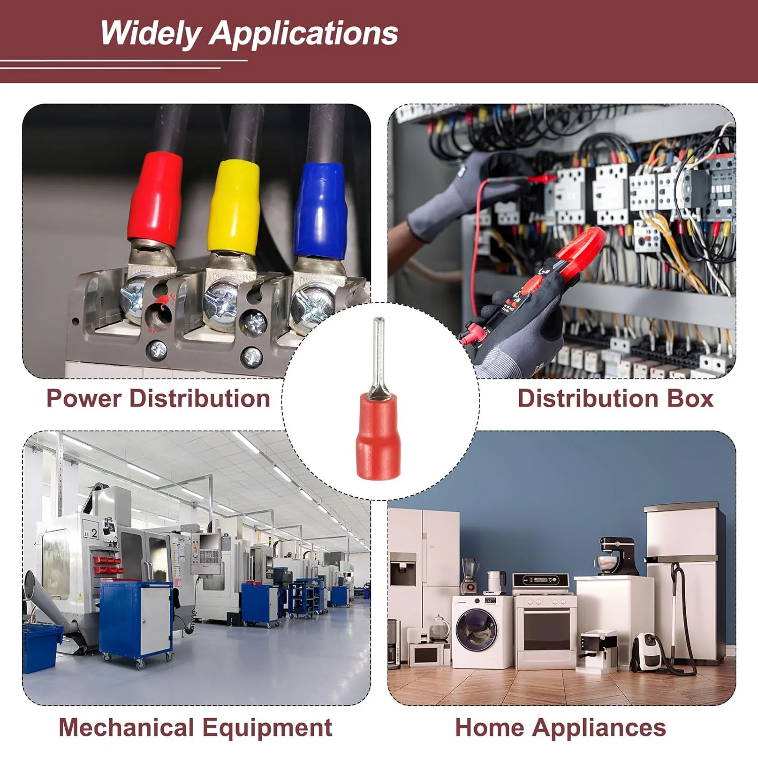 sourcing map بسته 100 عددی کانکتور سیم برق عایق پین دار، ترمینال سیم، کیت کانکتور سیم چین 22-16 AWG برای پروژه های الکتریکی صنایع شیمیایی، قرمز