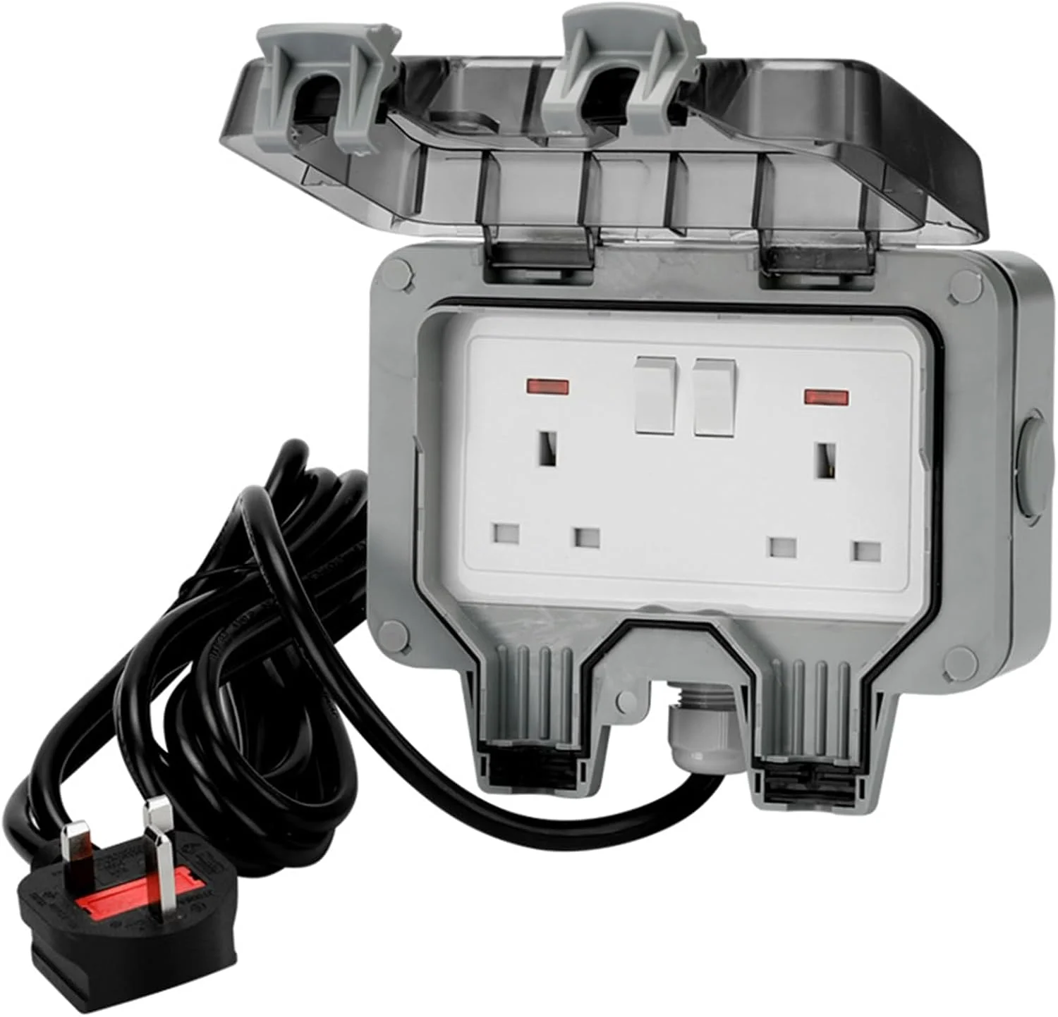 پریز برق فضای باز MOTIM، کابل سیار 3 متری ضد آب IP66 با کلید و چراغ نشانگر، جعبه پریز برق دیواری برای باغ و گاراژ