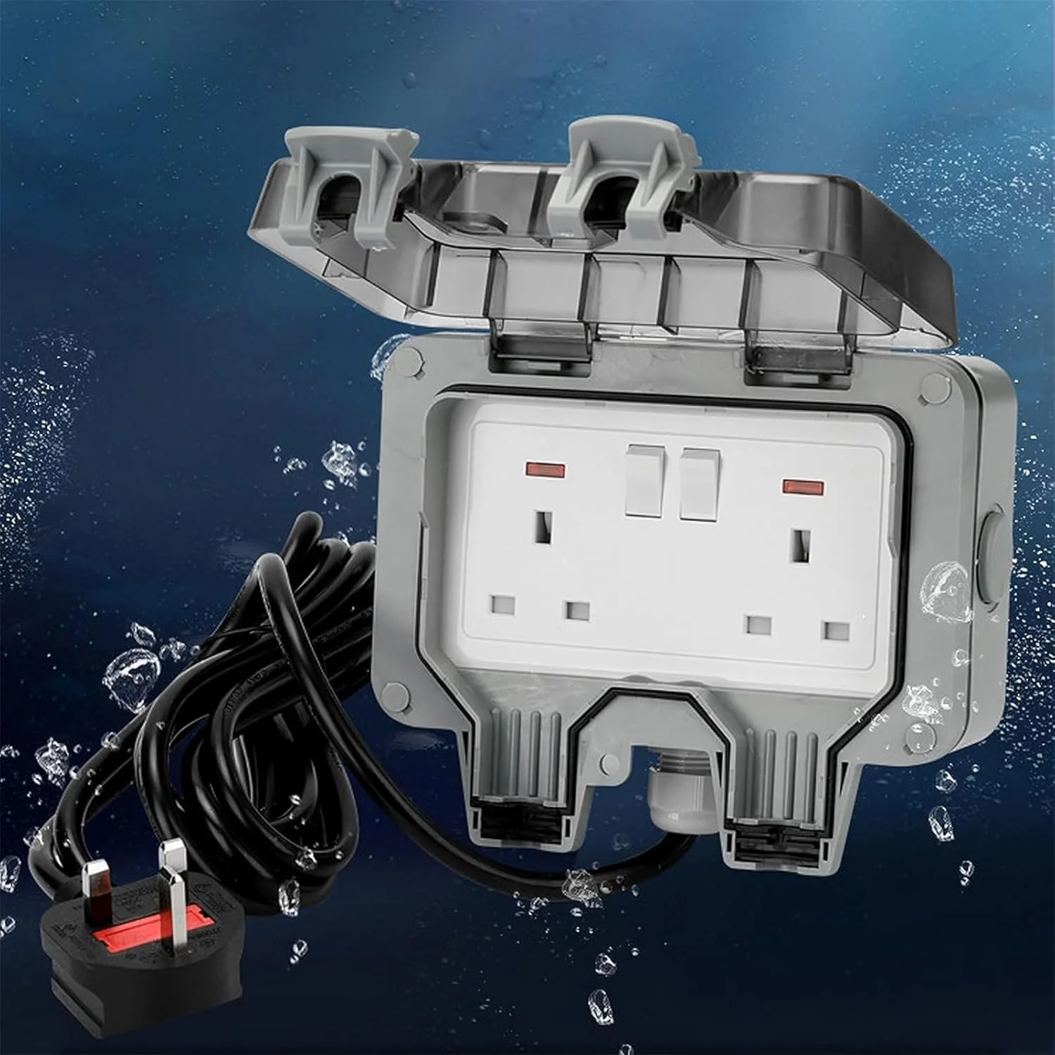 پریز برق فضای باز MOTIM، کابل سیار 3 متری ضد آب IP66 با کلید و چراغ نشانگر، جعبه پریز برق دیواری برای باغ و گاراژ