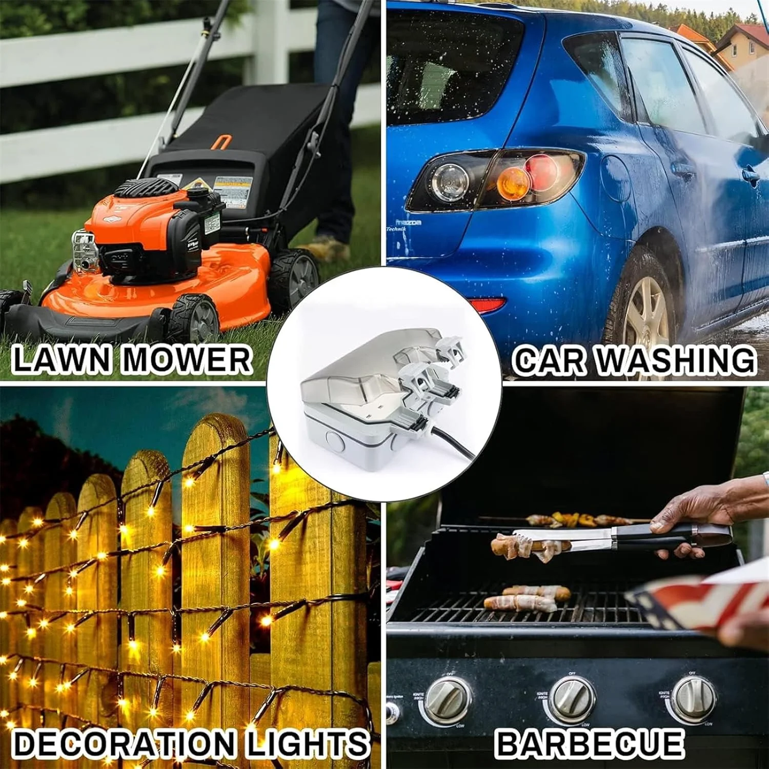 پریز برق فضای باز MOTIM، کابل سیار 3 متری ضد آب IP66 با کلید و چراغ نشانگر، جعبه پریز برق دیواری برای باغ و گاراژ