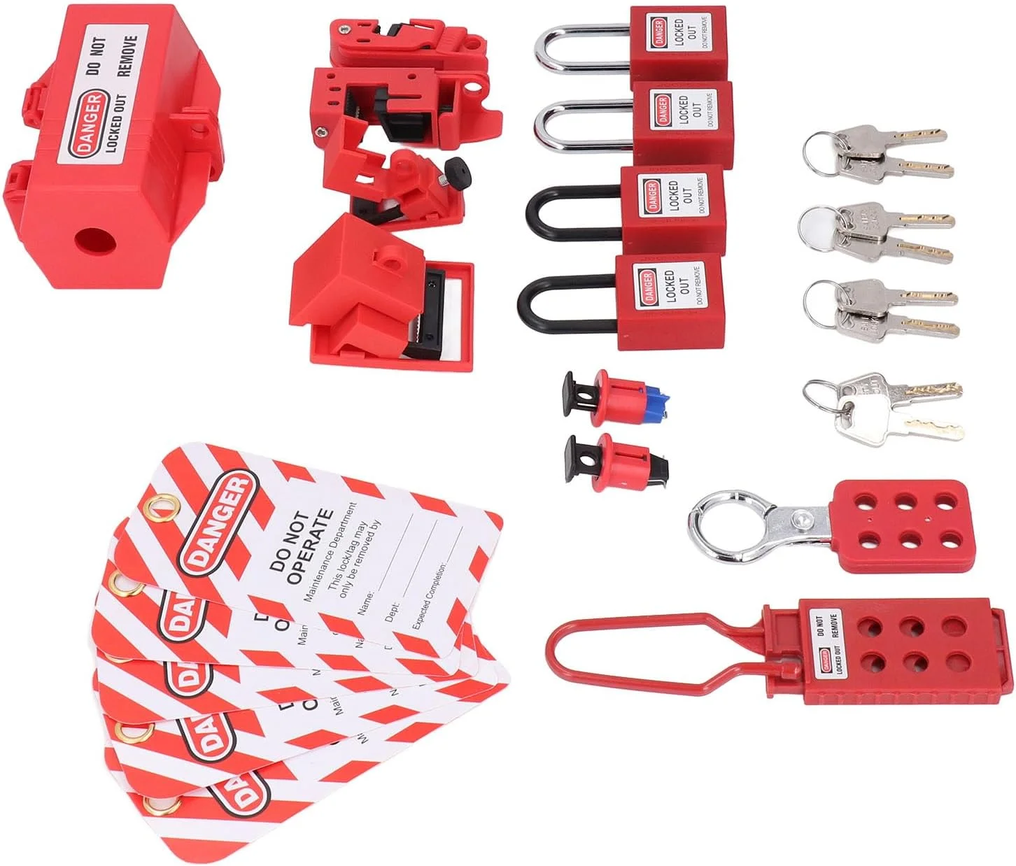 کیت قفل گذاری و برچسب گذاری الکتریکی، 4 قفل لوتو، 6 قفل قطع کننده مدار به همراه کیف نگهداری، برای ایمنی صنعتی