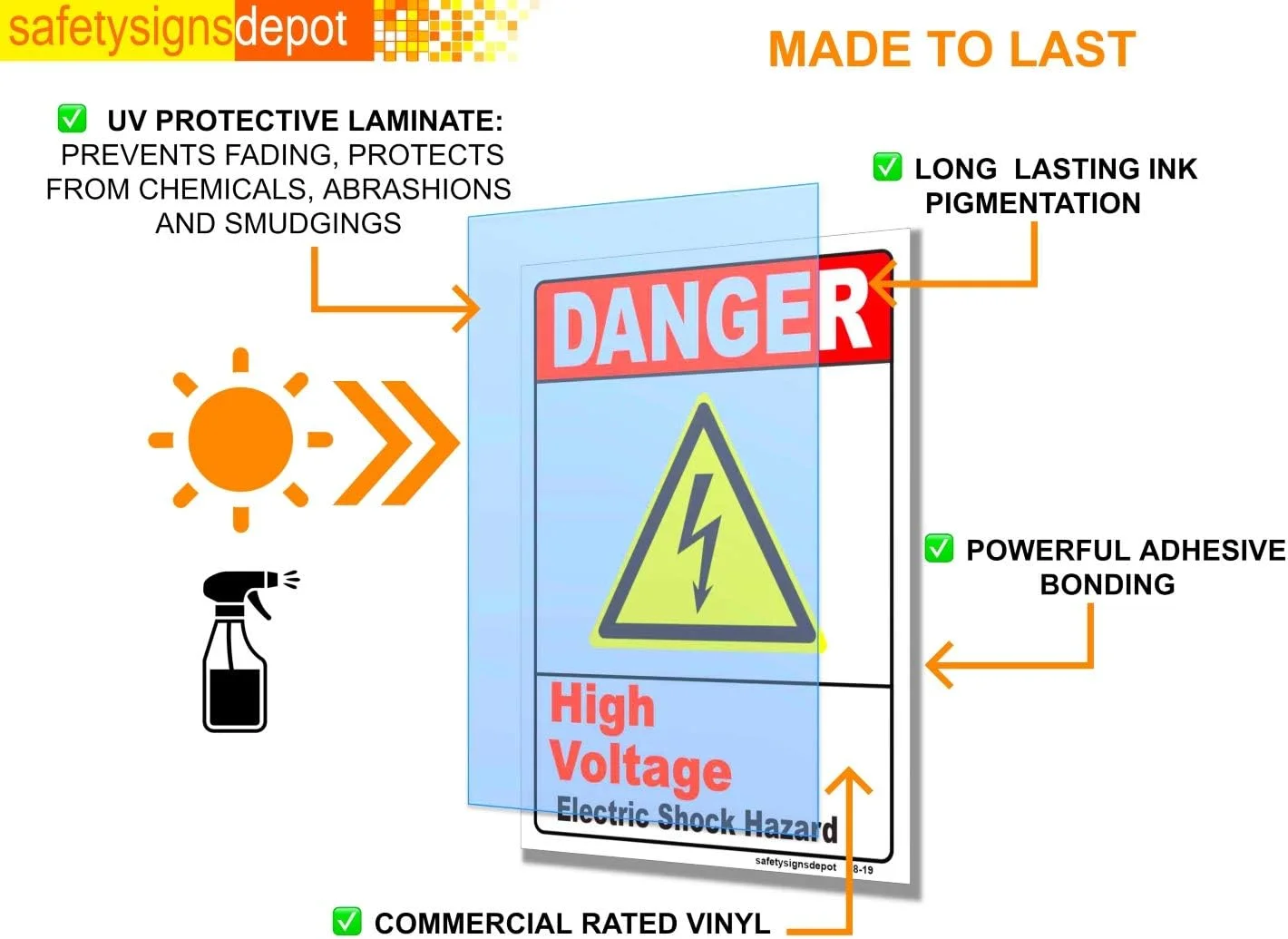 برچسب های خطر برق گرفتگی/ ولتاژ بالا Safety Supply Mart، 15.24 سانتی متر در 10.16 سانتی متر، بسته 3 عددی - برای علائم خطر برق محافظت شده در برابر اشعه ماوراء بنفش در داخل/ خارج از منزل
