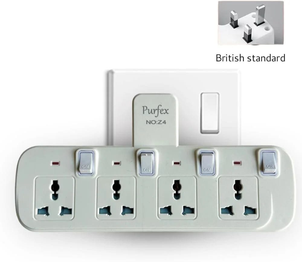 چندراهی برق پرفکس، 4 خروجی برق، شارژر دیواری، آداپتور جهانی، ایستگاه شارژ، طراحی جمع و جور برای خانه، دفتر و مسافرت