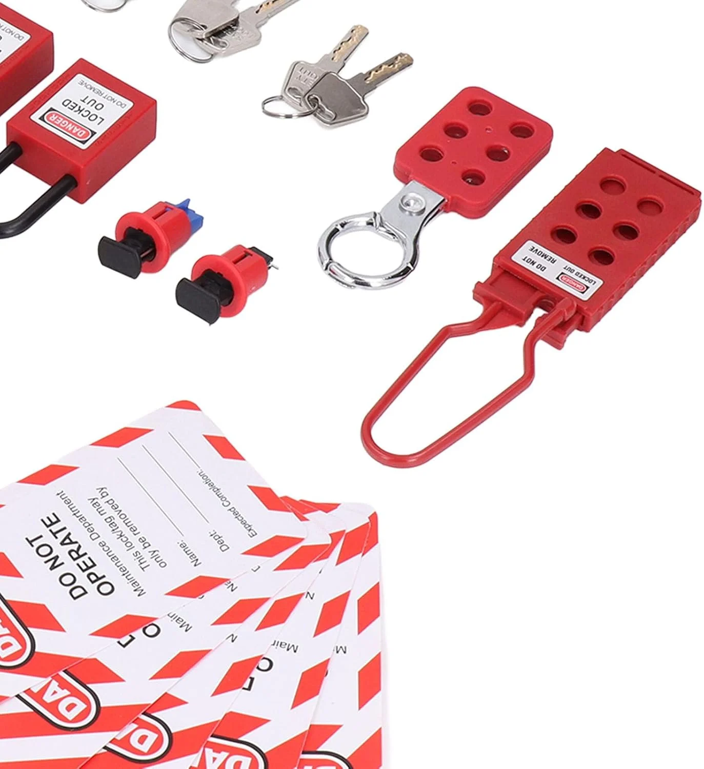 کیت قفل گذاری و برچسب گذاری الکتریکی، 4 قفل لوتو، 6 قفل قطع کننده مدار به همراه کیف نگهداری، برای ایمنی صنعتی