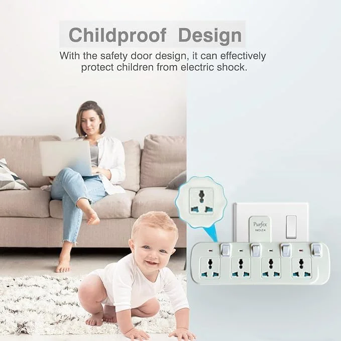 چندراهی برق پرفکس، 4 خروجی برق، شارژر دیواری، آداپتور جهانی، ایستگاه شارژ، طراحی جمع و جور برای خانه، دفتر و مسافرت