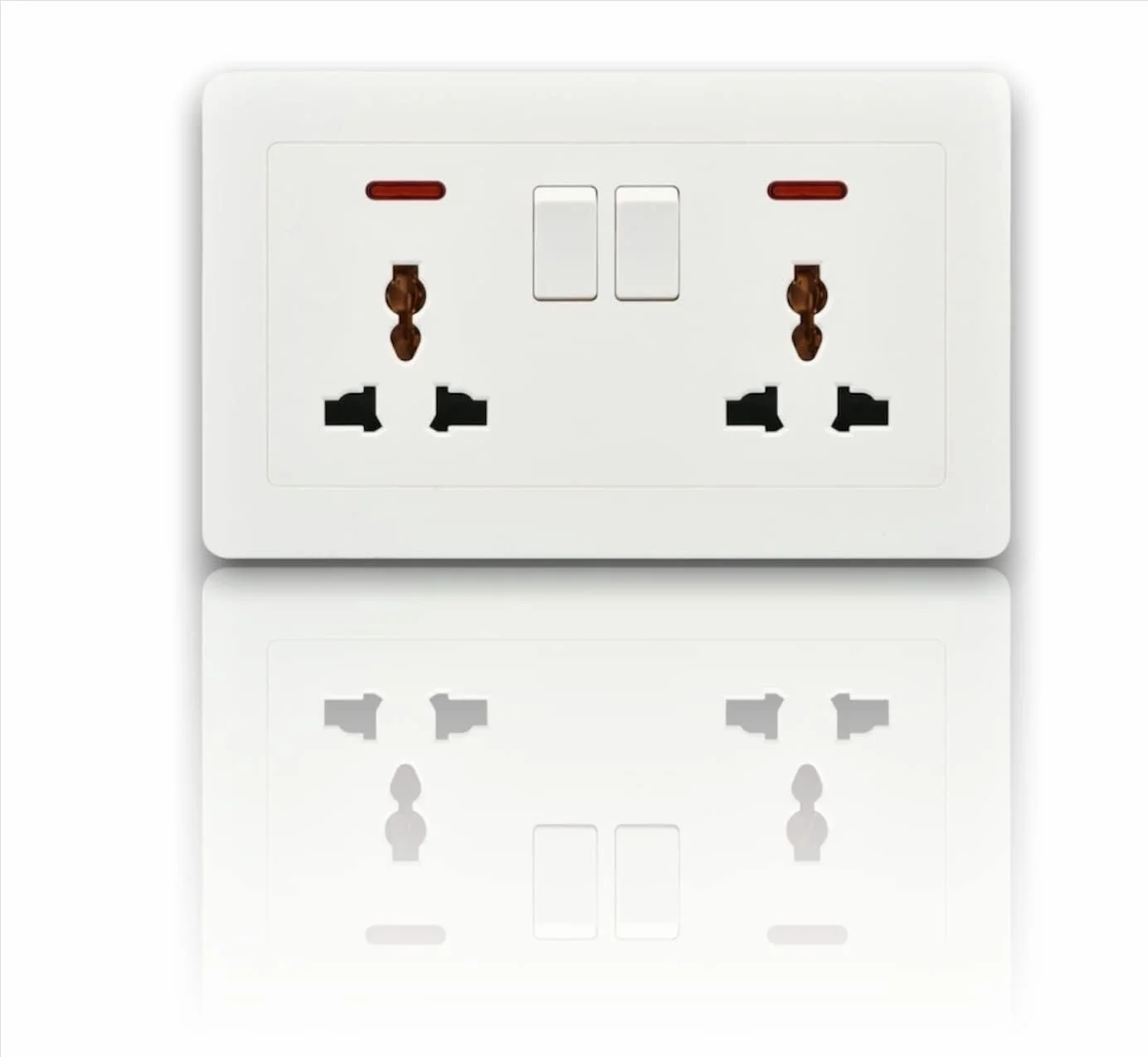 پریز برق دیواری دو قلو یونیورسال 13 آمپر با شاترهای ایمنی، پریز برق دیواری دوگانه با سوئیچ های کنترل جداگانه برای مصارف خانگی، اداری و تجاری