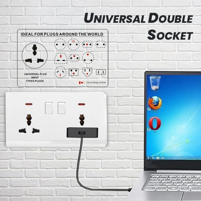 پریز برق دیواری دو قلو یونیورسال 13 آمپر با شاترهای ایمنی، پریز برق دیواری دوگانه با سوئیچ های کنترل جداگانه برای مصارف خانگی، اداری و تجاری پریز برق دیواری دو قلو یونیورسال 13 آمپر با شاترهای ایمنی، پریز برق دیواری دوگانه با سوئیچ های کنترل جداگانه برای مصارف خانگی، اداری و تجاری