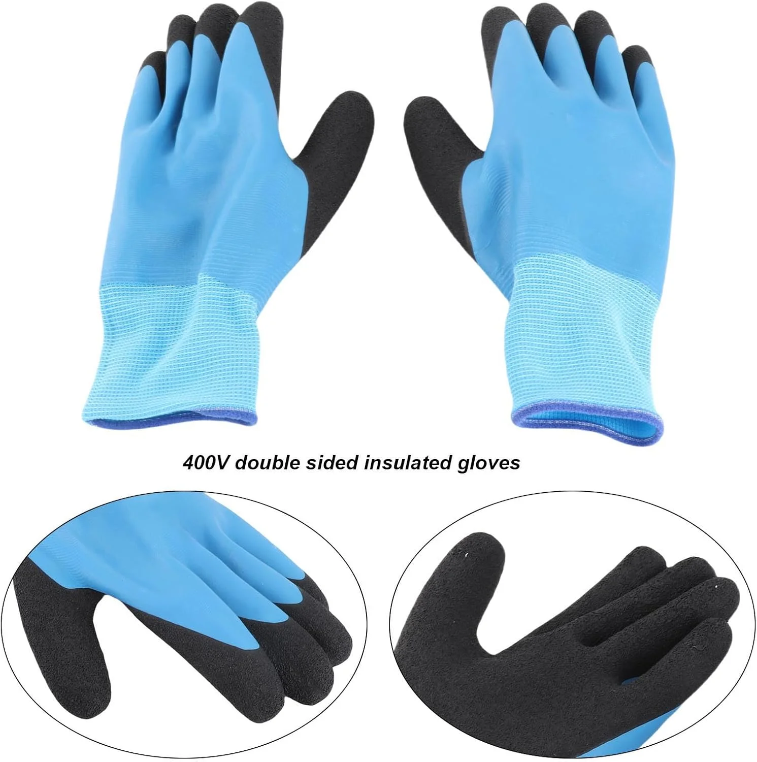 دستکش های عایق الکتریکی - ولتاژ بالا 400 ولت، ضد لغزش و مقاوم در برابر شعله، دستکش های ایمنی کار لاستیکی (4 جفت)