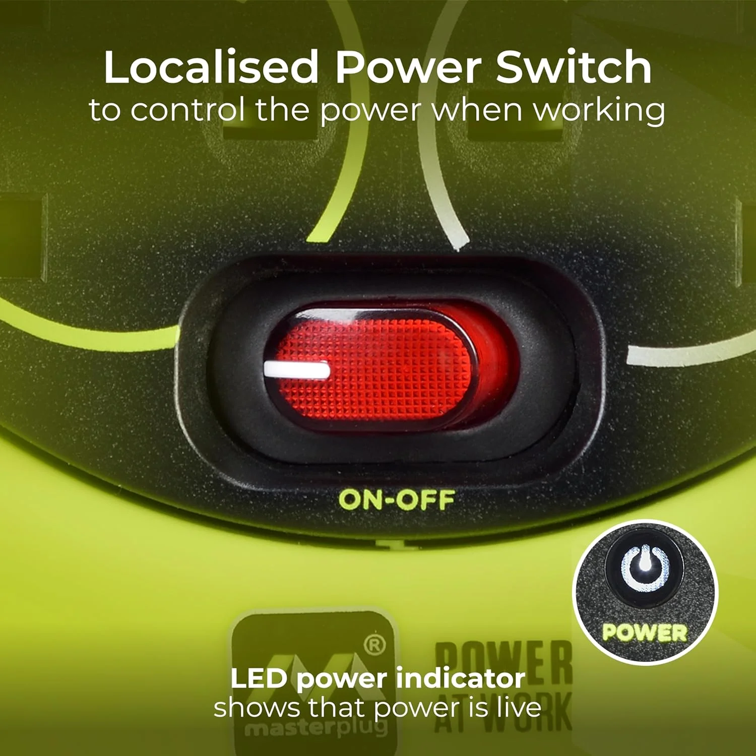 سیم سیار قرقره ای مسترپلاگ Pro-XT مدل HMU15134SL-PX با چهار پریز، دسته جمع کننده کابل، قطع کننده حرارتی و کلید روشن/خاموش، کابل 15 متری با دید بالا