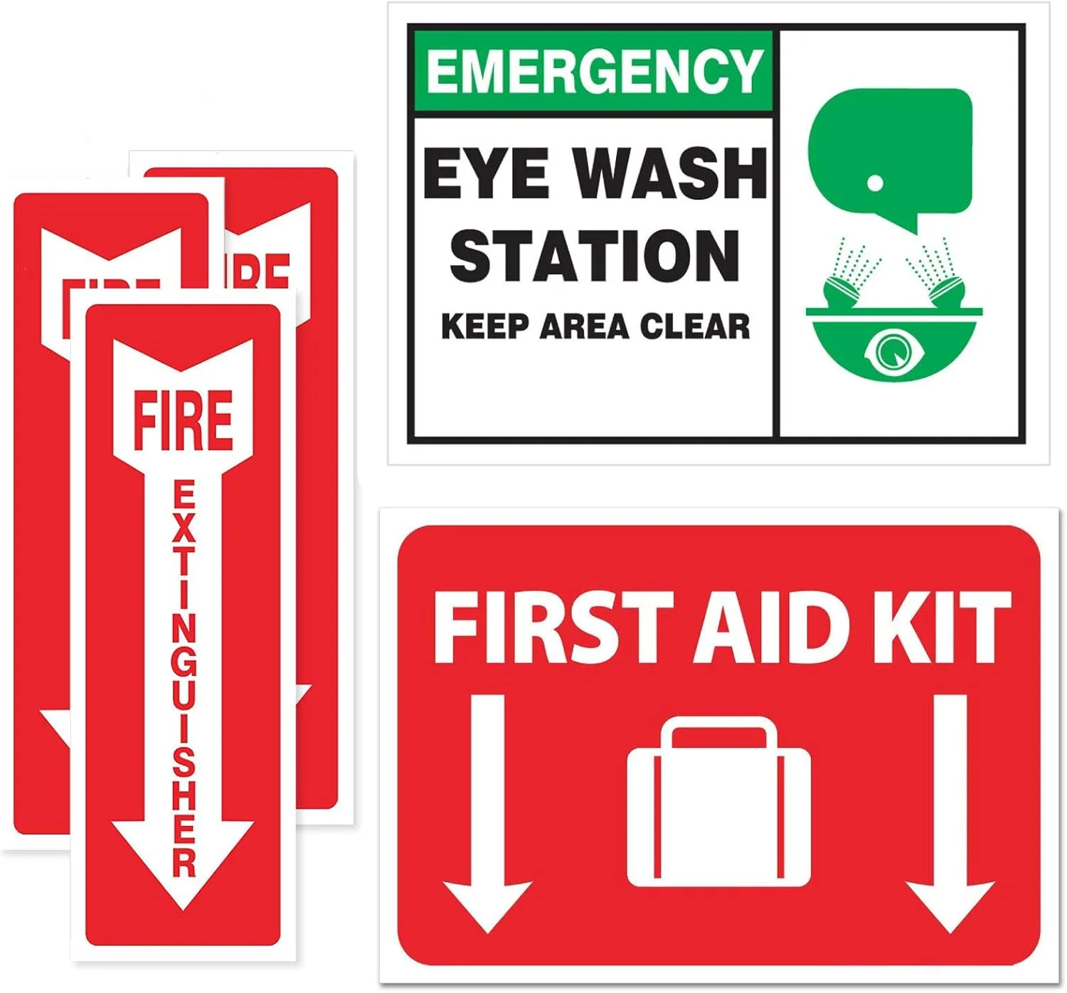 برچسب ایمنی اضطراری Mobling | مجموعه کامل | علامت پیکان کپسول آتش نشانی | ایستگاه شستشوی چشم | کمک های اولیه | مورد نیاز OSHA (بسته 5 عددی)