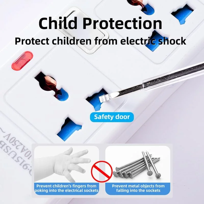 سیم رابط برق Purfex | سوکت و کابل یونیورسال 3 متری، سیم رابط برق سنگین | آداپتور دوشاخه با 4 خروجی، محافظ برق مقاوم در برابر آتش برای خانه و محل کار