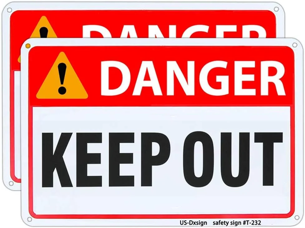 تابلو ایمنی خطر ورود ممنوع DXSIGN، بسته 2 عددی، آلومینیوم چاپ شده با UV، 35x25 سانتی متر، مقاوم و ضد آب و هوا، هشداری برای ساخت و ساز، مناطق خطرناک و مناطق محدود شده