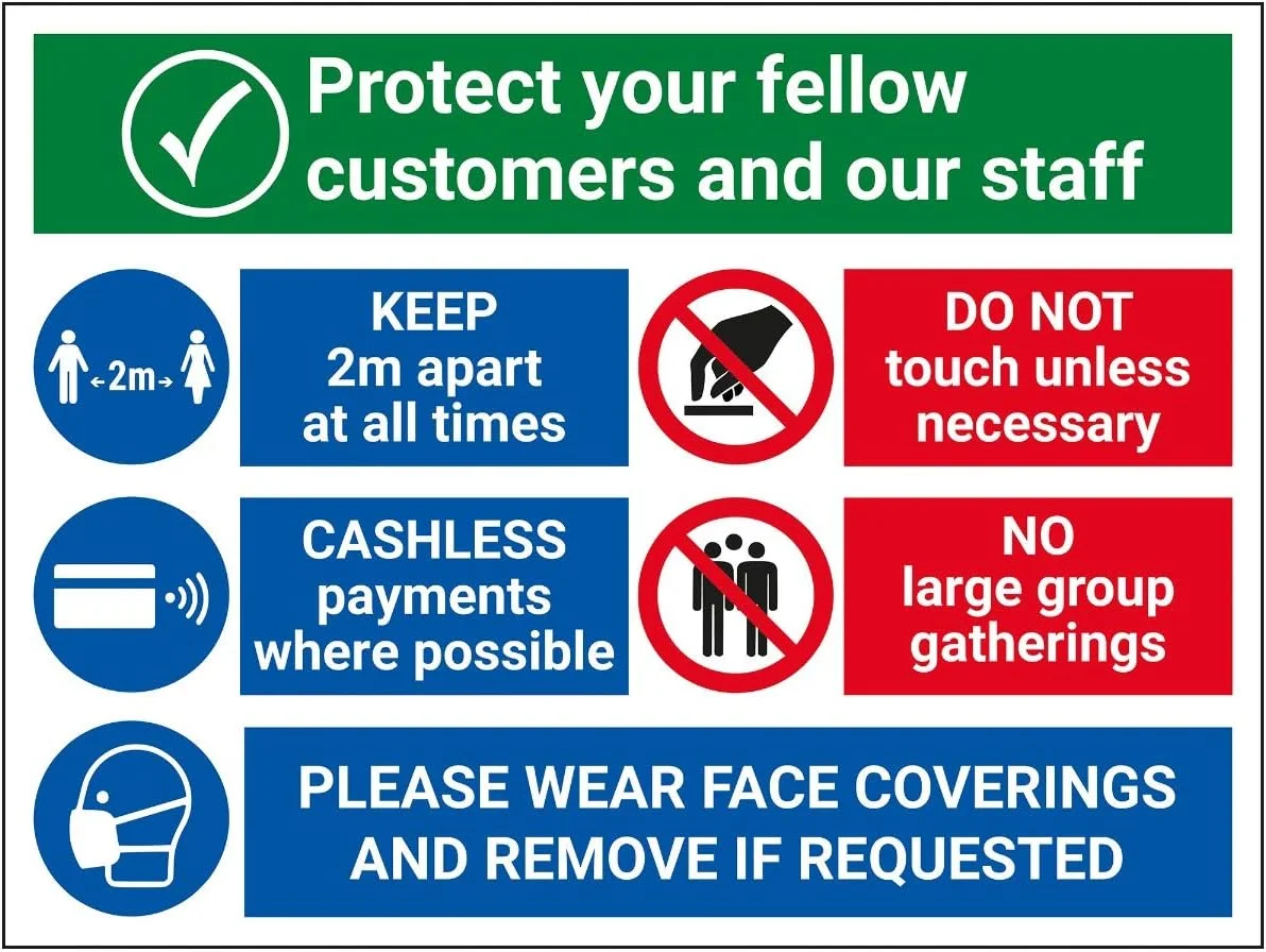 تابلو اعلانات ایمنی V Safety CV211BA-R برای محافظت از کارکنان و مشتریان - علامت استفاده از پوشش صورت، 300mm x 200mm - پلاستیک سخت 1mm