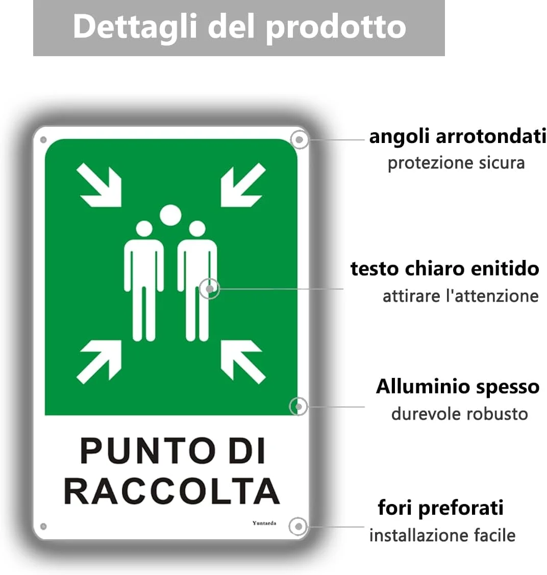 تابلو علامت محل جمع آوری یونتاردا، 2 عدد، 30x20 سانتی متر، علامت ایمنی و اضطراری فلزی آلومینیومی