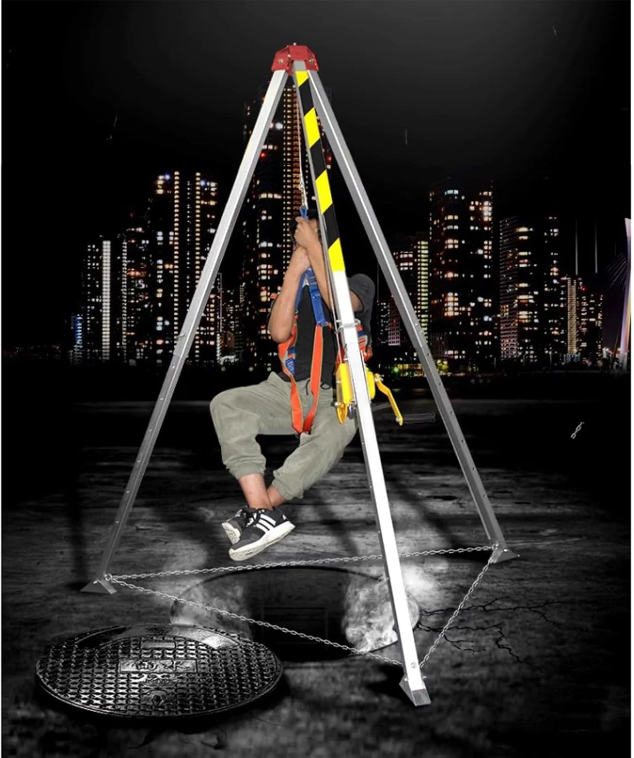 سیستم سه پایه نجات سنگین برای کار در فضای باز - تجهیزات ایمنی حفاظت از سقوط در فضاهای محدود برای فاضلاب، زیرزمین ها و چاه های فاضلاب - با کمربند ایمنی