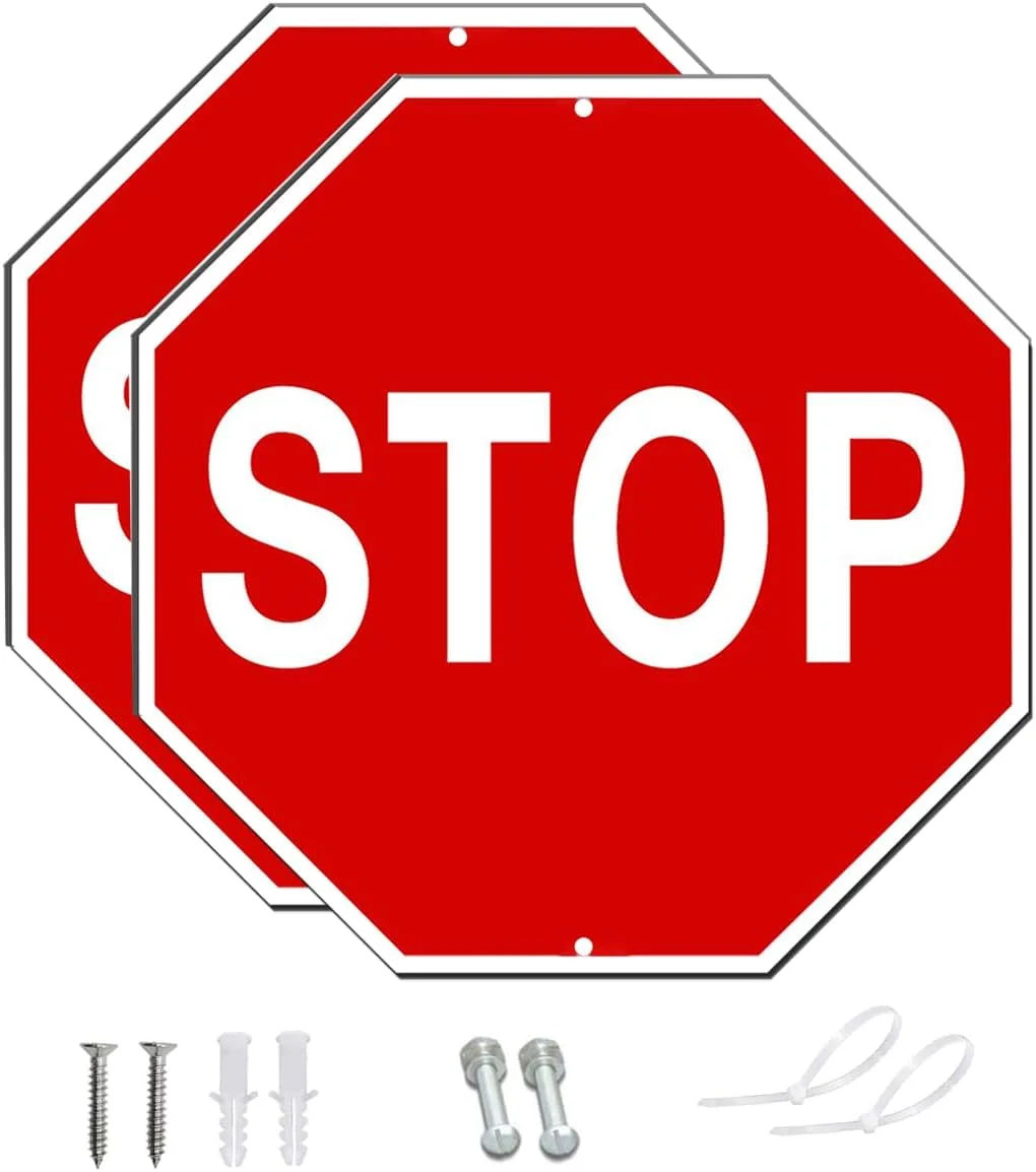 تابلو ایست آلفا ویو، بسته 2 عددی، علائم هشدار ترافیکی بازتابنده، هشت ضلعی 30x30 سانتی متر، آلومینیوم ضخیم 40 میلی متری ضد زنگ، محافظت شده در برابر اشعه ماوراء بنفش و مقاوم در برابر آب و هوا، ضد آب، نصب آسان برای استفاده در فضای باز