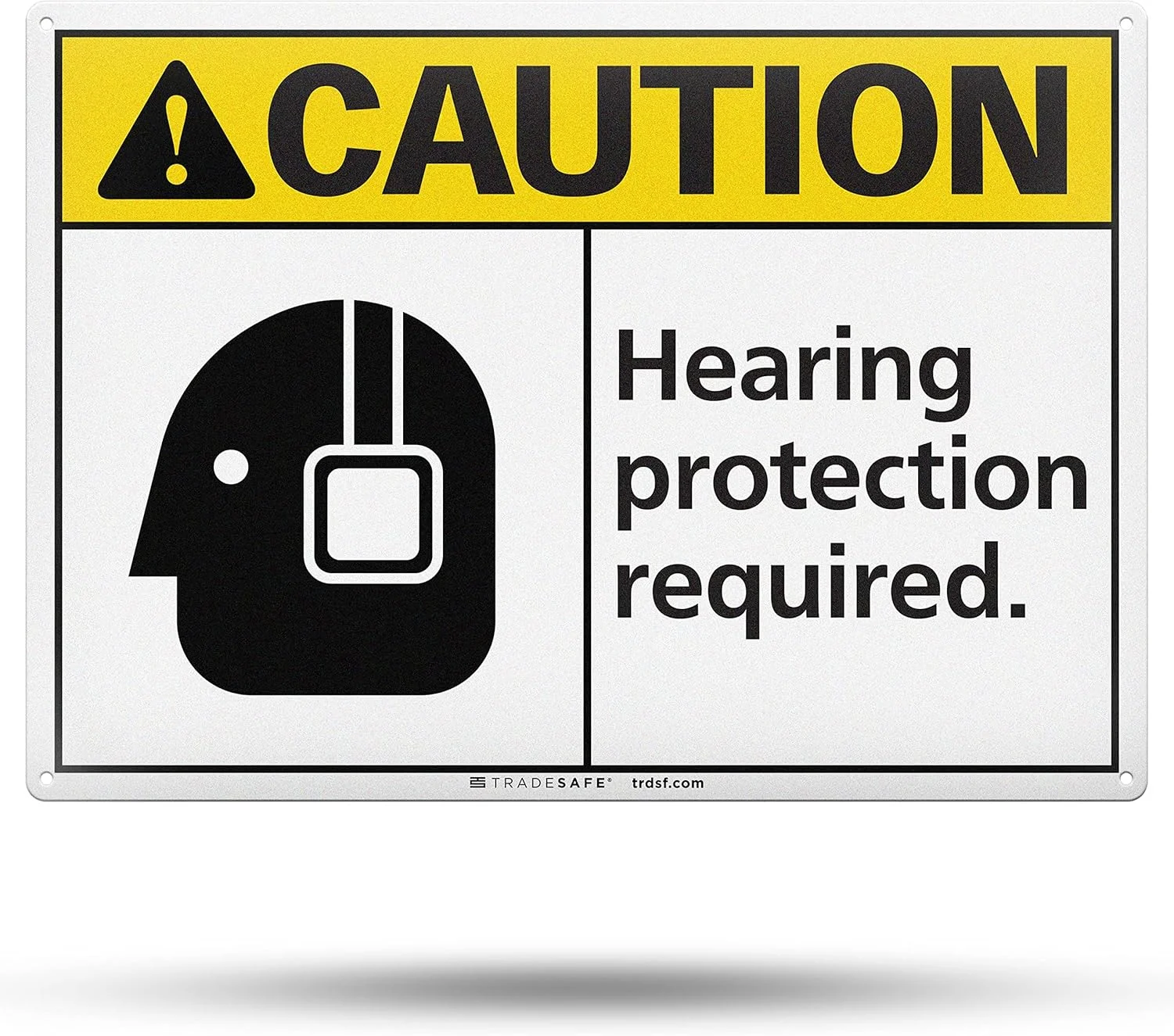 نصب علامت TRADESAFE حفاظت شنوایی مورد نیاز است - علامت احتیاط، علامت ایمنی آلومینیومی با نصب سریع، بازتابنده نور، مقاوم در برابر اشعه ماوراء بنفش، ضد آب، 35.5 در 25.4 سانتی متر، علائم ایمنی گوش برای کسب و کار