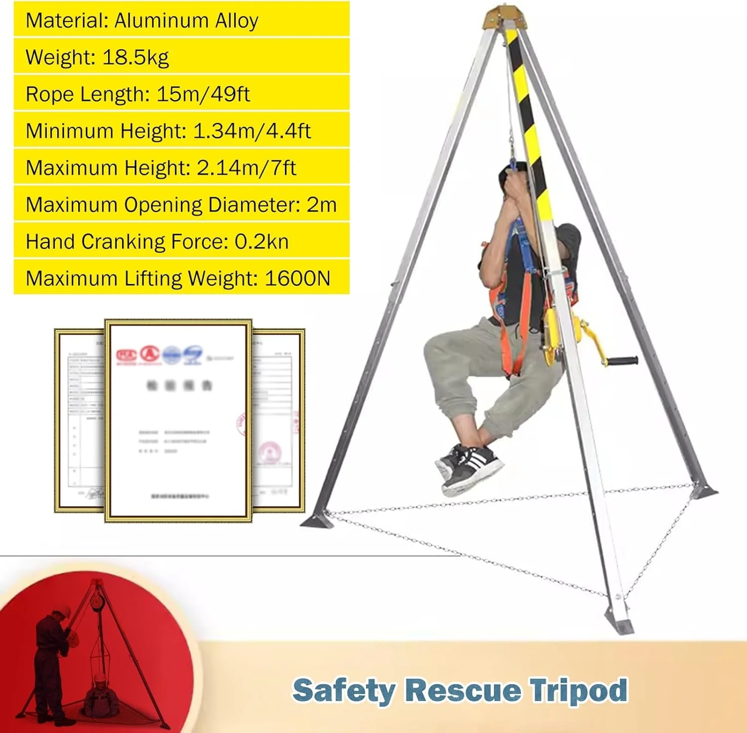 سیستم سه پایه نجات سنگین برای کار در فضای باز - تجهیزات ایمنی حفاظت از سقوط در فضاهای محدود برای فاضلاب، زیرزمین ها و چاه های فاضلاب - با کمربند ایمنی