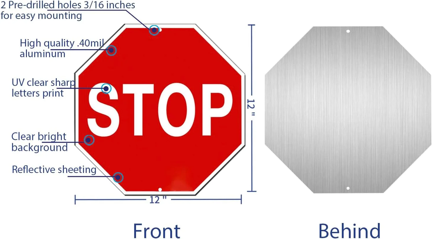 تابلو ایست آلفا ویو، بسته 2 عددی، علائم هشدار ترافیکی بازتابنده، هشت ضلعی 30x30 سانتی متر، آلومینیوم ضخیم 40 میلی متری ضد زنگ، محافظت شده در برابر اشعه ماوراء بنفش و مقاوم در برابر آب و هوا، ضد آب، نصب آسان برای استفاده در فضای باز