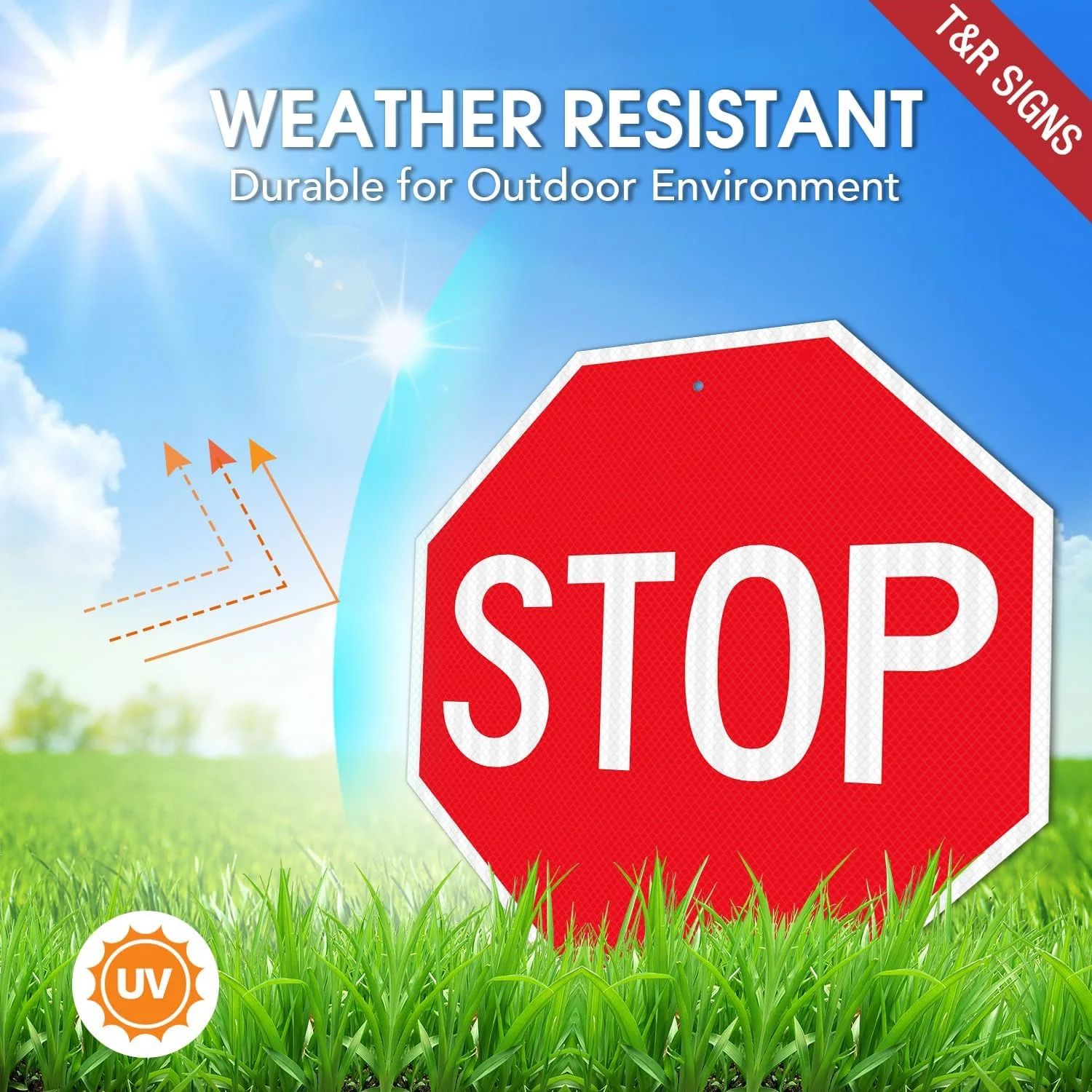 تابلو ایست بزرگ T&R، تابلوی خیابانی و جاده ای، 60x60 سانتی متر. ورق بازتابنده درجه مهندسی، آلومینیوم ضد زنگ، مقاوم در برابر آب و هوا، ضد آب، مقاوم در برابر محو شدن، 2 سوراخ از پیش تعیین شده