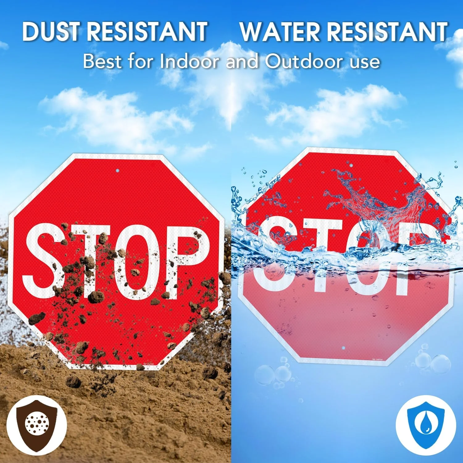 تابلو ایست بزرگ T&R، تابلوی خیابانی و جاده ای، 60x60 سانتی متر. ورق بازتابنده درجه مهندسی، آلومینیوم ضد زنگ، مقاوم در برابر آب و هوا، ضد آب، مقاوم در برابر محو شدن، 2 سوراخ از پیش تعیین شده