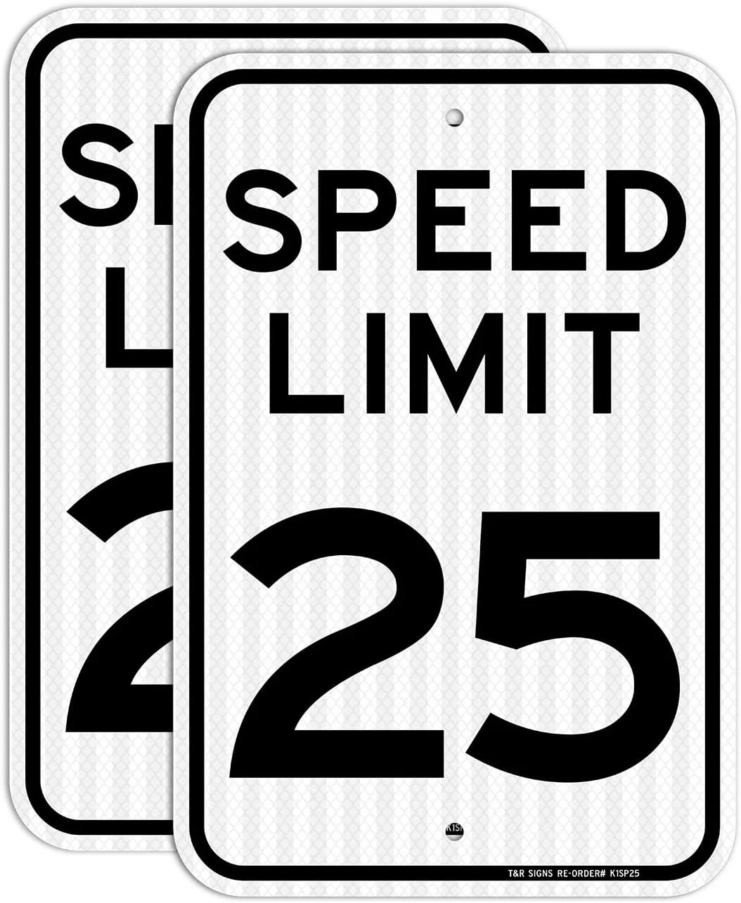 تابلو محدودیت سرعت 25 مایل در ساعت T&R (بسته 2 عددی)، کاهش سرعت، تابلوی ترافیکی، 18" x 12" ورق بازتابنده درجه مهندسی، آلومینیوم ضد زنگ، مقاوم در برابر آب و هوا، ضد آب، مقاوم در برابر محو شدن، 2 سوراخ از پیش حفر شده