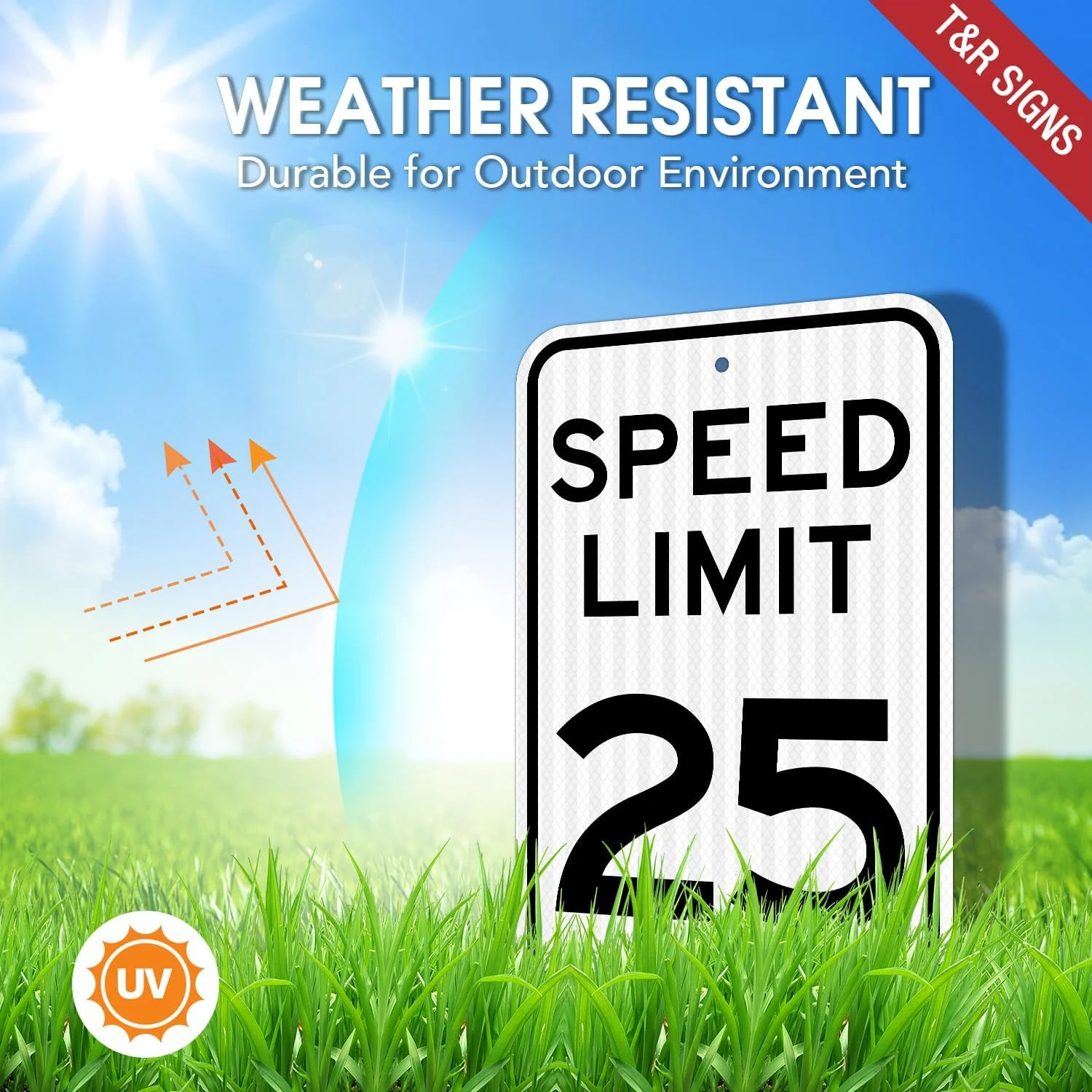 تابلو محدودیت سرعت 25 مایل در ساعت T&R (بسته 2 عددی)، کاهش سرعت، تابلوی ترافیکی، 18" x 12" ورق بازتابنده درجه مهندسی، آلومینیوم ضد زنگ، مقاوم در برابر آب و هوا، ضد آب، مقاوم در برابر محو شدن، 2 سوراخ از پیش حفر شده