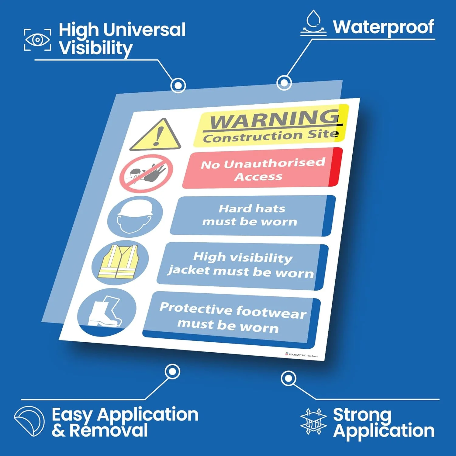 تابلو ایمنی کارگاه RDLCAR، 4 میلی متر سخت، 300 میلی متر در 400 میلی متر - بسته 2 عددی، تابلوی ایمنی کارگاه ساختمانی/ساختمان، تابلوهای ایمنی چند خطری کارگاه، عدم دسترسی غیرمجاز، همه تابلوهای هشدار ایمنی، ایمنی محافظتی