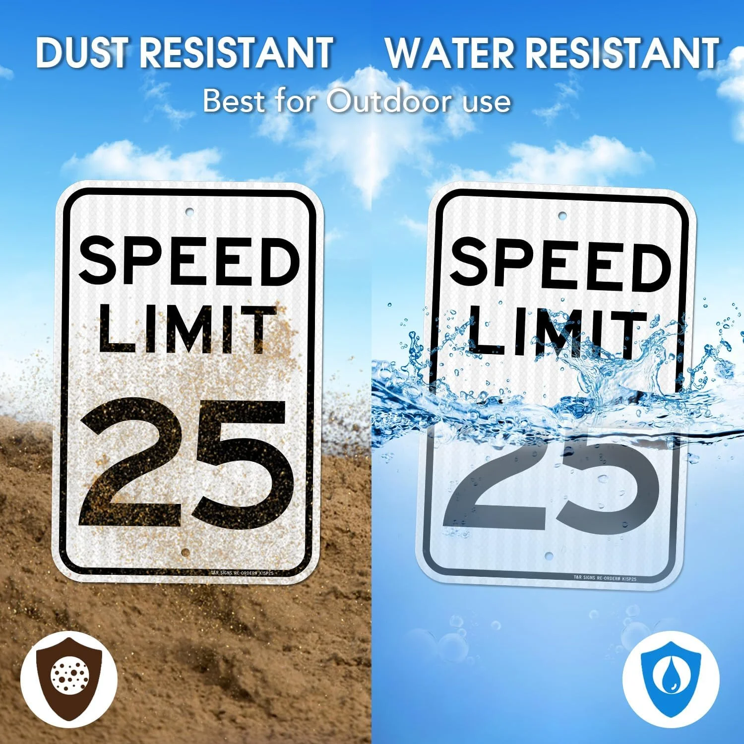 تابلو محدودیت سرعت 25 مایل در ساعت T&R (بسته 2 عددی)، کاهش سرعت، تابلوی ترافیکی، 18" x 12" ورق بازتابنده درجه مهندسی، آلومینیوم ضد زنگ، مقاوم در برابر آب و هوا، ضد آب، مقاوم در برابر محو شدن، 2 سوراخ از پیش حفر شده