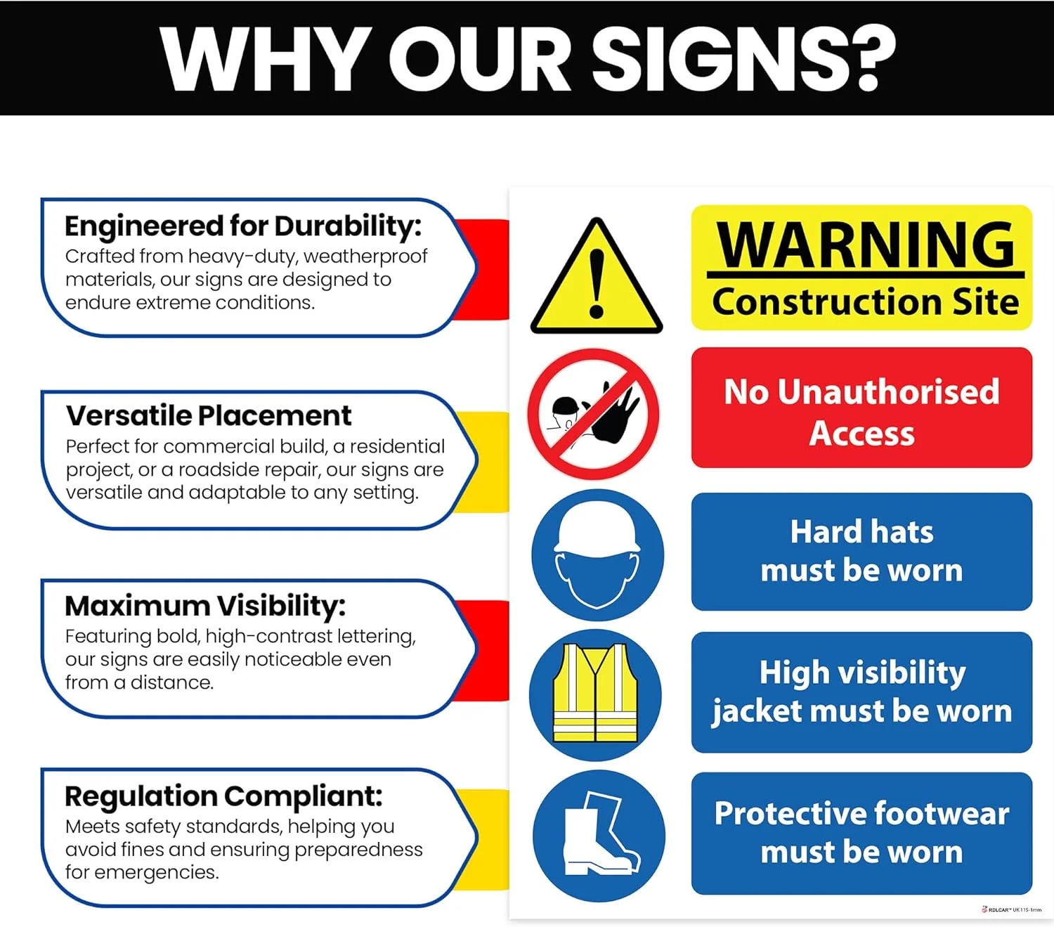 تابلو ایمنی کارگاه RDLCAR، 4 میلی متر سخت، 300 میلی متر در 400 میلی متر - بسته 2 عددی، تابلوی ایمنی کارگاه ساختمانی/ساختمان، تابلوهای ایمنی چند خطری کارگاه، عدم دسترسی غیرمجاز، همه تابلوهای هشدار ایمنی، ایمنی محافظتی