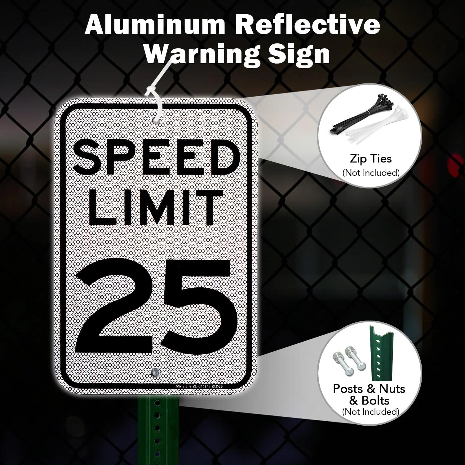 تابلو محدودیت سرعت 25 مایل در ساعت T&R (بسته 2 عددی)، کاهش سرعت، تابلوی ترافیکی، 18" x 12" ورق بازتابنده درجه مهندسی، آلومینیوم ضد زنگ، مقاوم در برابر آب و هوا، ضد آب، مقاوم در برابر محو شدن، 2 سوراخ از پیش حفر شده