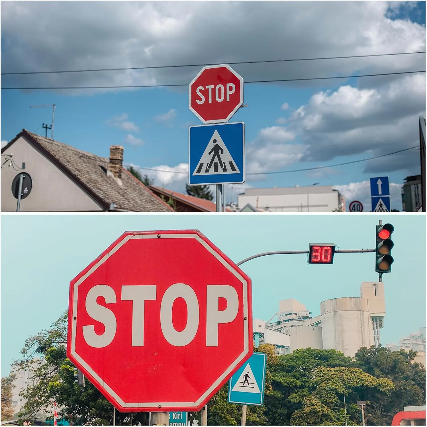 تابلو ایست منبع یابی، 30 در 30 سانتی متر، تابلوهای آلومینیومی بازتابنده هشدار دهنده برای ترافیک خیابانی، تابلوی هشت ضلعی ضد زنگ