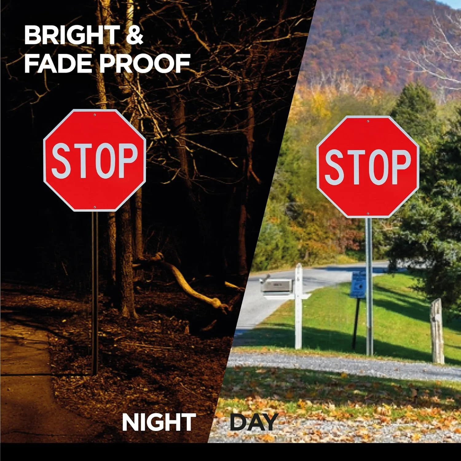 تابلو ایست OLANZU، سایز 76x76 سانتی متر، ضخامت 1.5 میلی متر، بسته 2 عددی، جنس آلومینیوم مهندسی شده با روکش لانه زنبوری بازتابنده با شدت بالا، مقاوم در برابر اشعه UV، مناسب برای علائم راهنمایی و رانندگی