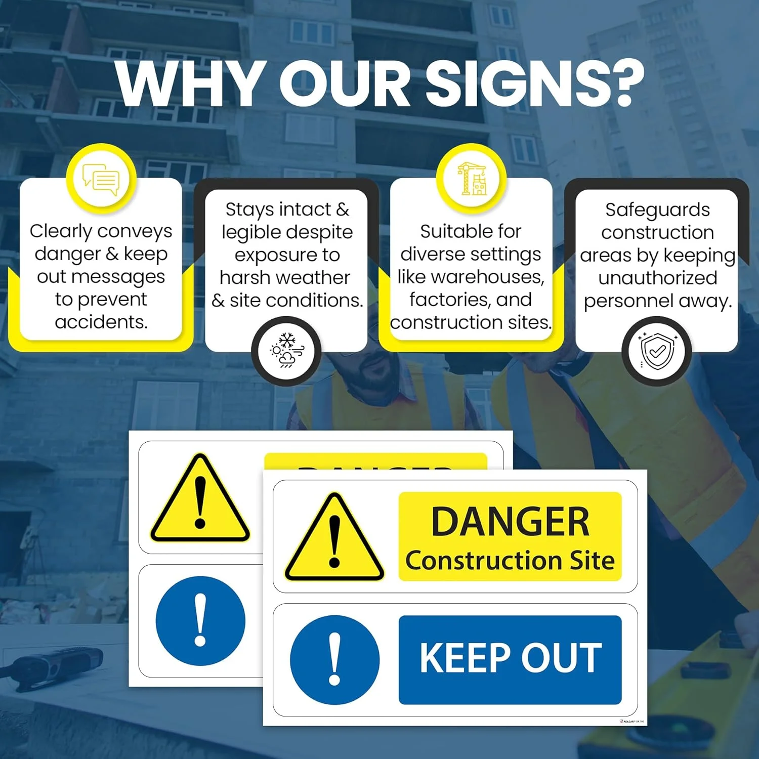 تابلو خطر ورود ممنوع RDLCAR، تابلوهای سایت ساخت و ساز خطرناک، ضخامت 4 میلی متر، تابلوی ایمنی حرفه ای سایت، ایده آل برای حفاظت از خطر، دید بالا 200mm x 300mm