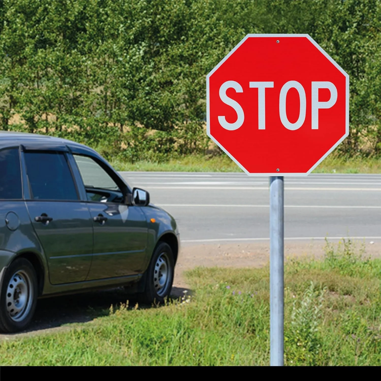 تابلو ایست OLANZU، سایز 76x76 سانتی متر، ضخامت 1.5 میلی متر، بسته 2 عددی، جنس آلومینیوم مهندسی شده با روکش لانه زنبوری بازتابنده با شدت بالا، مقاوم در برابر اشعه UV، مناسب برای علائم راهنمایی و رانندگی