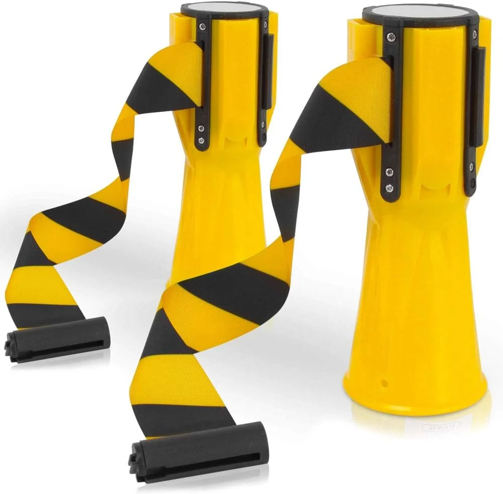 نوار خطر قیفی ترافیکی 2 عددی Pyle - نوار مانع جمع شونده قیفی ترافیکی، دید بالا با طراحی راه راه زرد روشن، به صورت جفتی به فروش می رسد