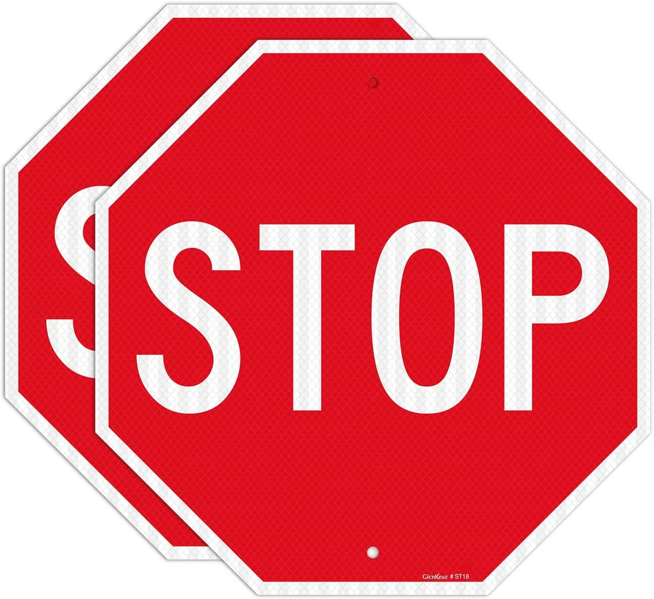 تابلو ایست GicnKeuz، علائم راهنمایی و رانندگی 45x45 سانتی متر، بازتابندگی بالا - ورق آلومینیومی بازتابنده درجه مهندسی، تابلوی ایست فلزی ضد زنگ برای خیابان و جاده، مقاوم در برابر آب و هوا، ضد آب و مقاوم در برابر محو شدن، 2 سوراخ از پیش تعیین شده (بسته 2 عددی)