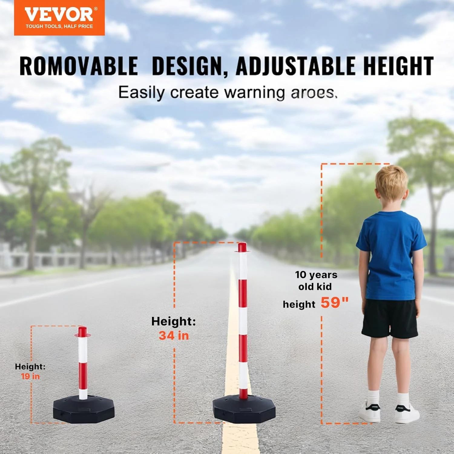 مخروط های جداکننده ترافیک قابل تنظیم VEVOR، بسته 6 عددی، مانع جداکننده ایمنی ترافیک با پایه پر کردنی و زنجیر 2 متری، برای هشدار کنترل ترافیک ساخت و ساز پارکینگ جاده ها، قرمز و سفید