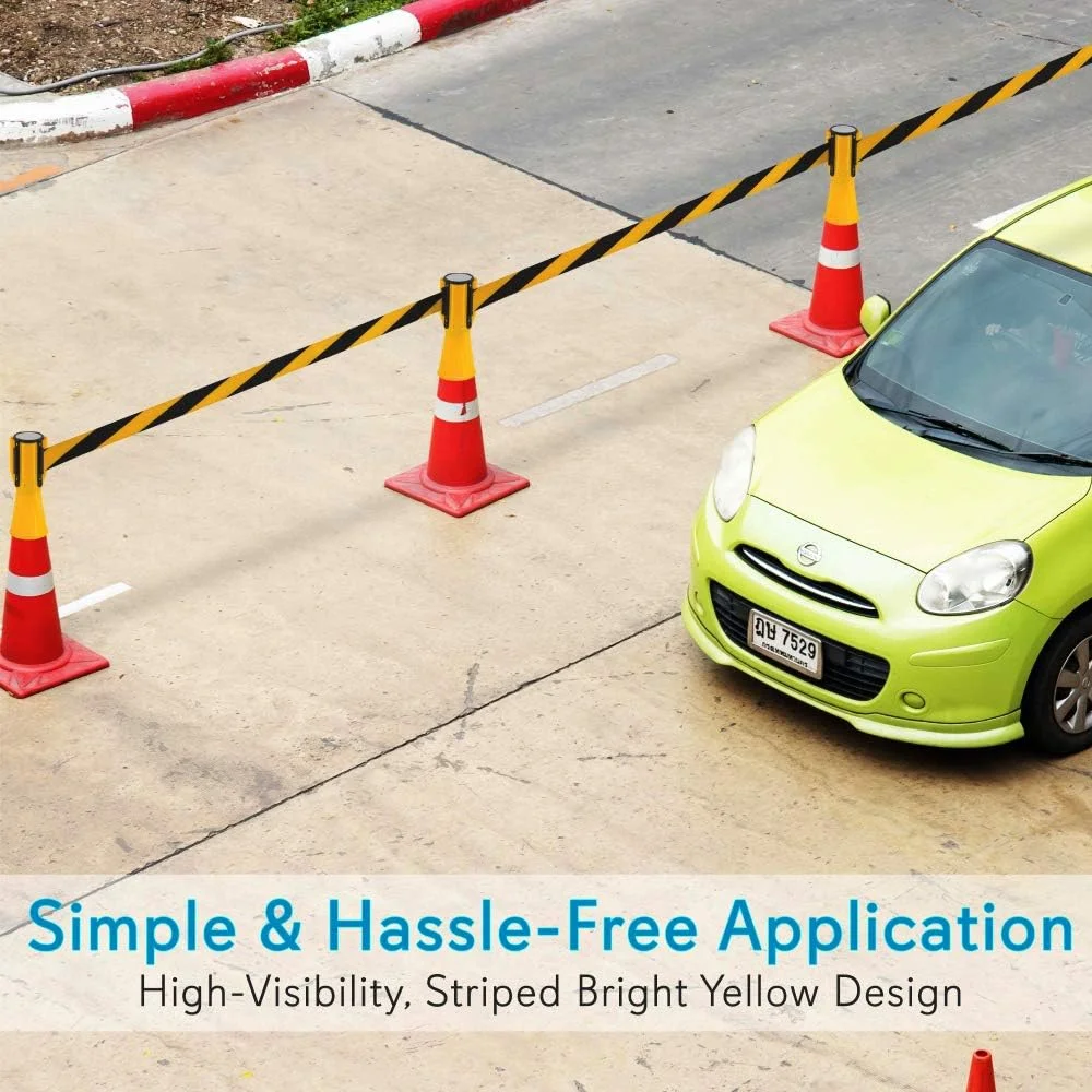 نوار خطر قیفی ترافیکی 2 عددی Pyle - نوار مانع جمع شونده قیفی ترافیکی، دید بالا با طراحی راه راه زرد روشن، به صورت جفتی به فروش می رسد